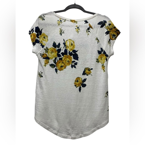 New! Lucky Brand floral short sleeve top blouse, linen blend, ivory, small - Picture 2 of 6